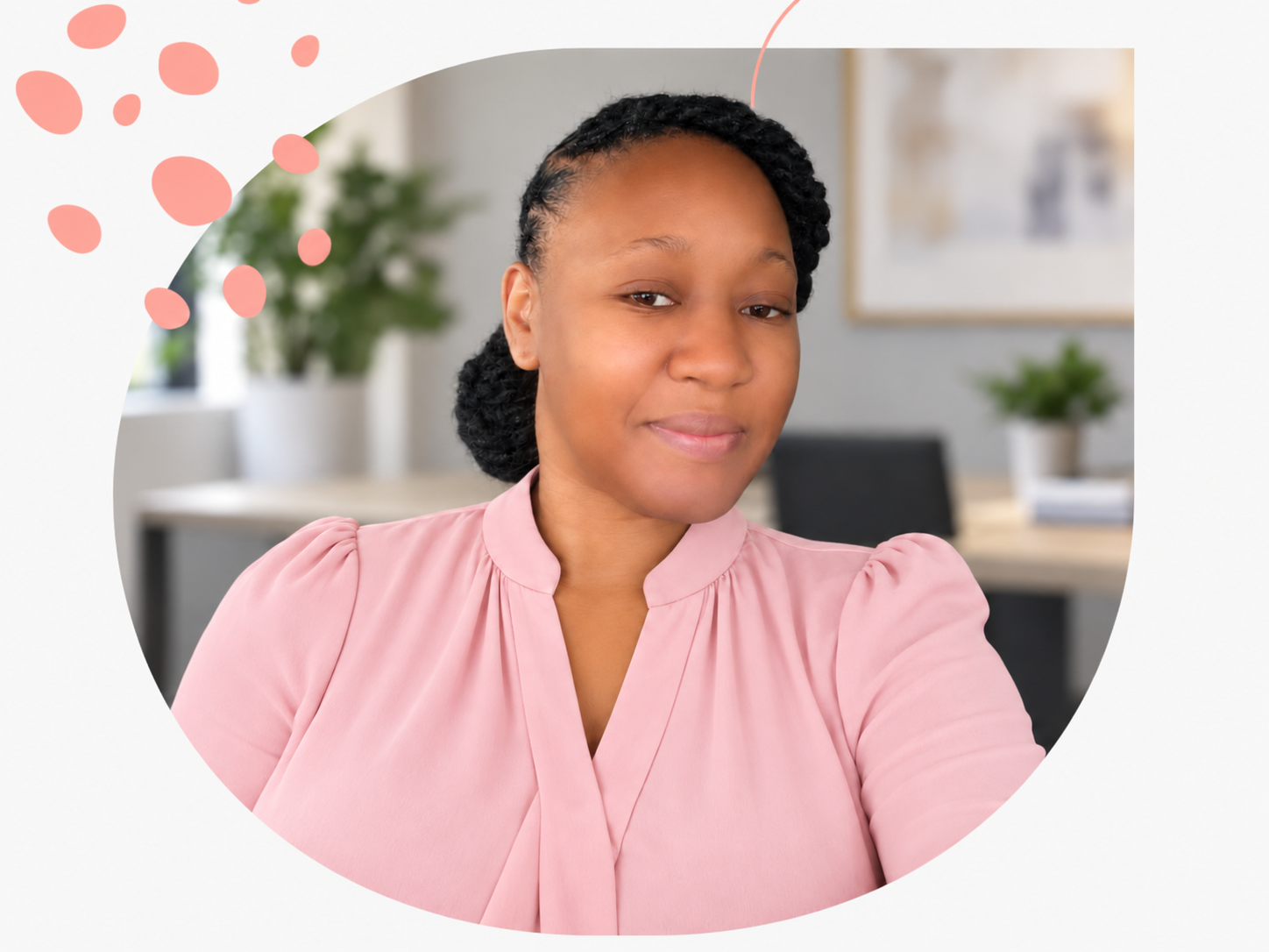 Pastel Office Portrait with Coral Accents
