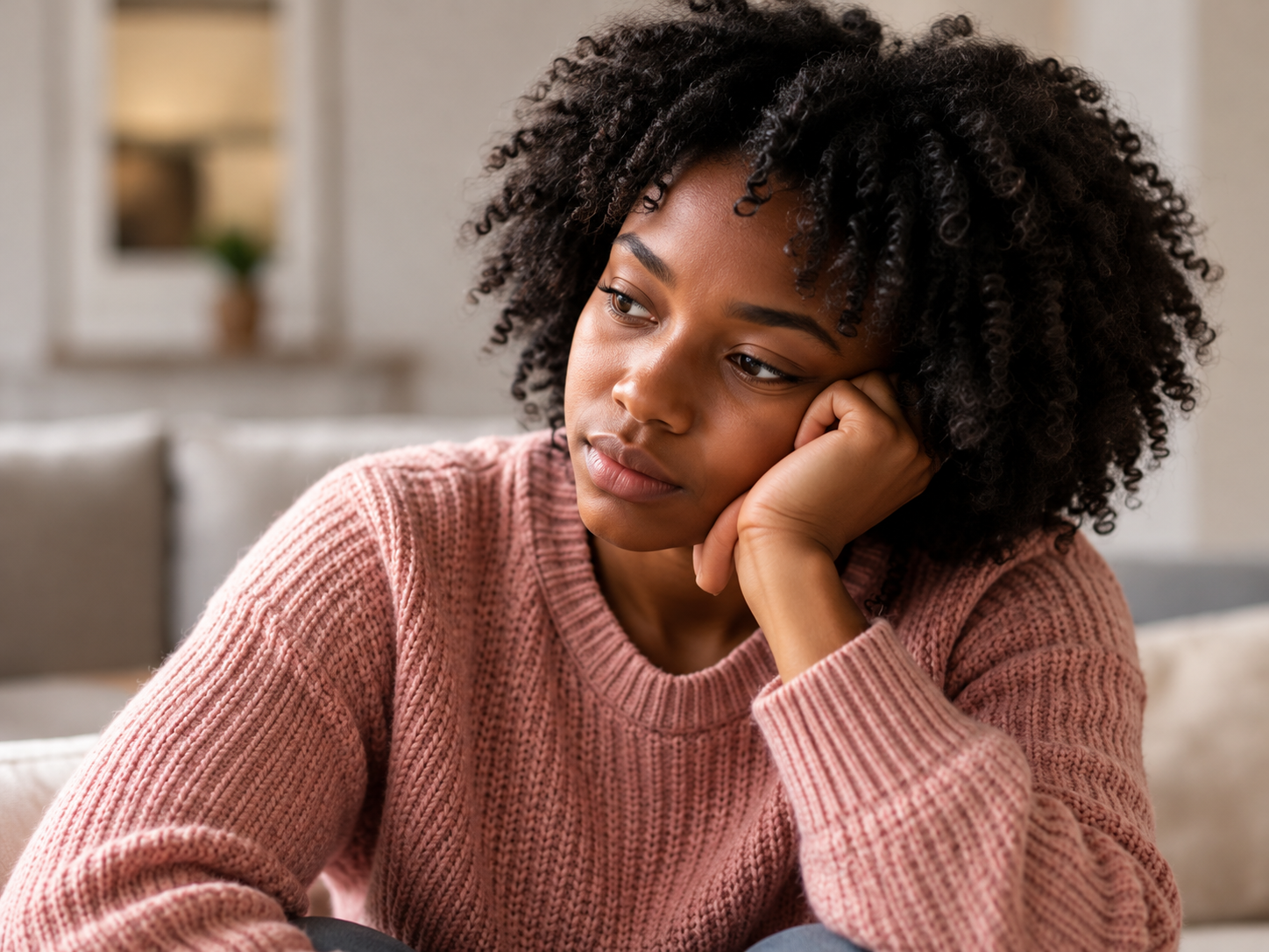 Pensive Portrait in a Cozy Living Room